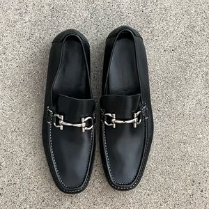 Men's SALVATORE FERRAGAMO 'Giordano' Black Leather Loafers Size US 8 - D